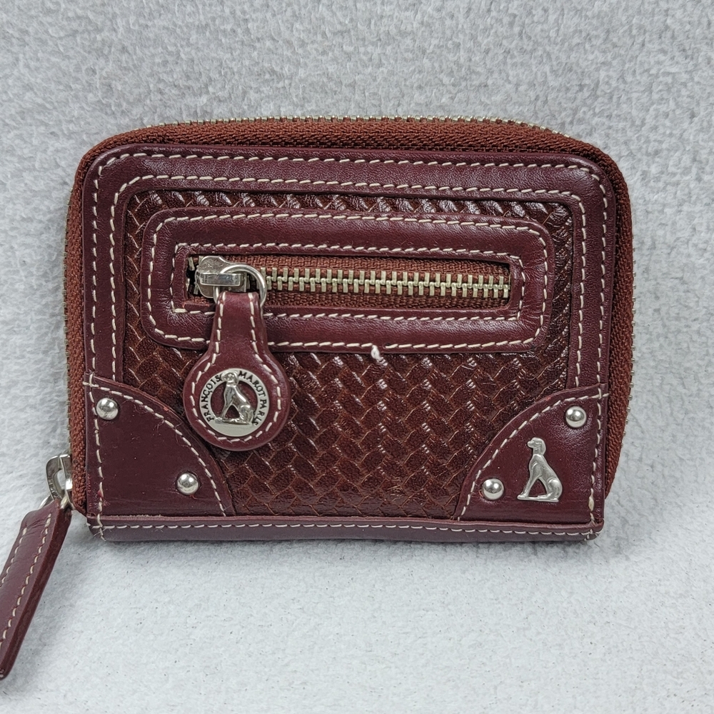 Francois Marot Wallet Brown Braided Zip Closure Card Slots Key Chains Vintage